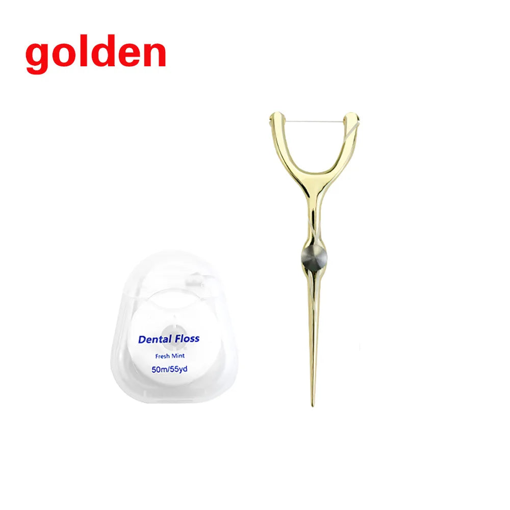 Replaceable Dental Floss Stainless Steel Y Shape Floss Holder Reusable Toothpick Portable Hilo Dental Floss Dental Teeth Sticks