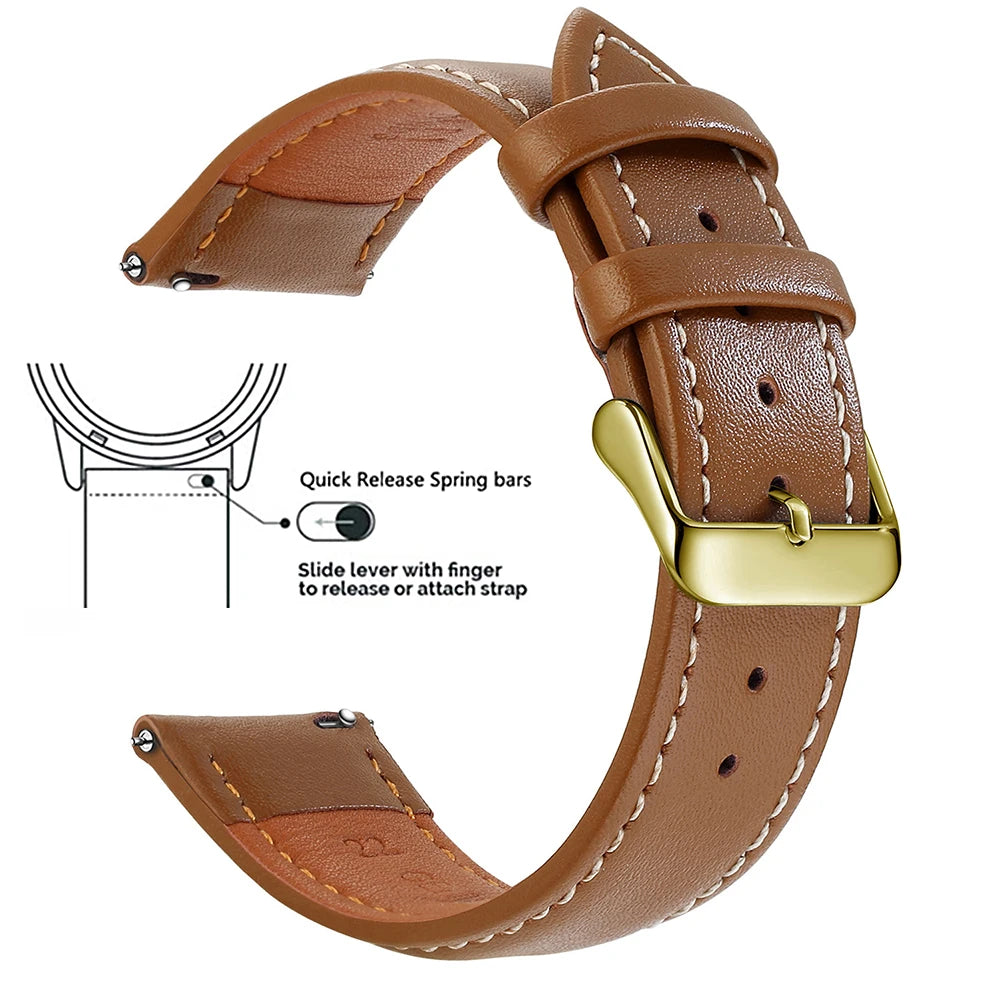 Top Grain Genuine Leather Watch Band, Quick Release 18mm/20mm/22mm Watch Straps, Fits Samsung Galaxy Watch, Garmin Huawei Watch