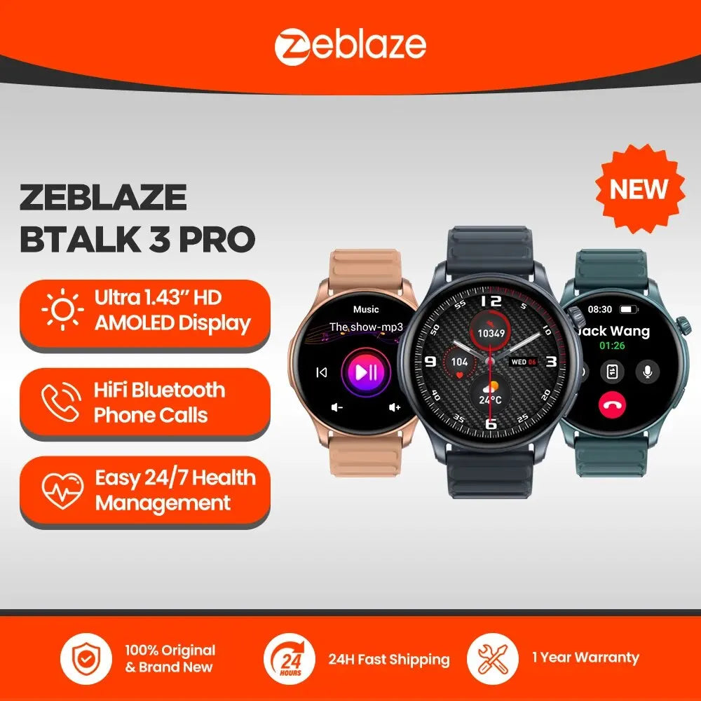 New Zeblaze Btalk 3 PRO Smart Watch AMOLED Display Hi-Fi Bluetooth Phone Calls Smartwatch Health and Fitness Tracking