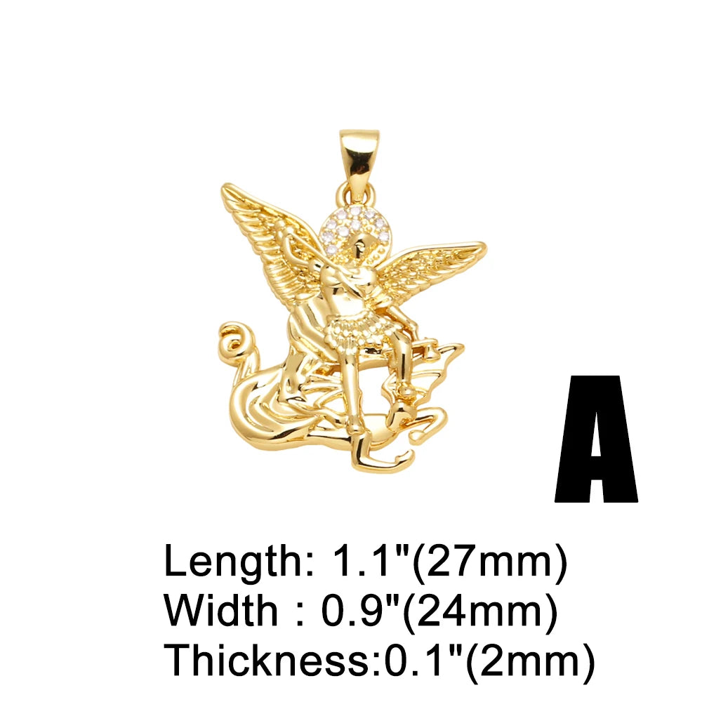 OCESRIO White Crystal Big Cross Pendant for Necklace Copper Gold Plated Jesus Beads Crucifix Jewelry Making Supplies pdta698