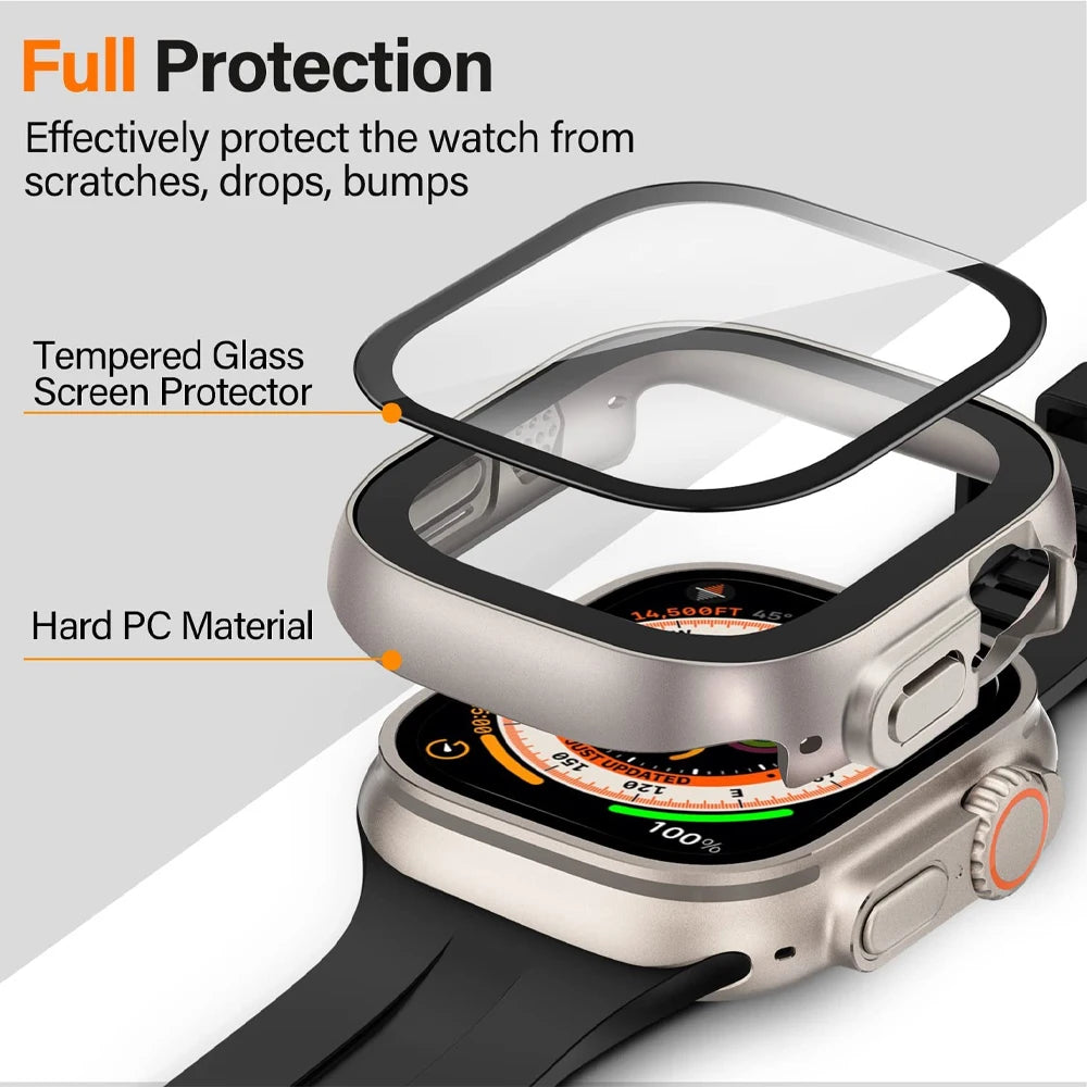 Cover For Apple Watch Ultra 2 3 Case 49mm Accessories PC Shockproof Bumper+Tempered Glass Screen Protector iwatch Series Ultra3