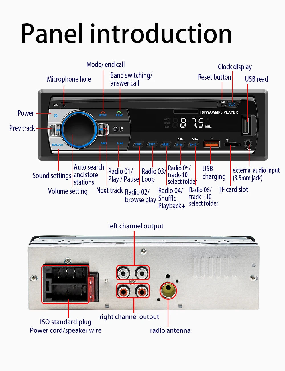 Car MP3 player FM radio AUX input Bluetooth connection Stereo playback Power off memory JSD 520 530