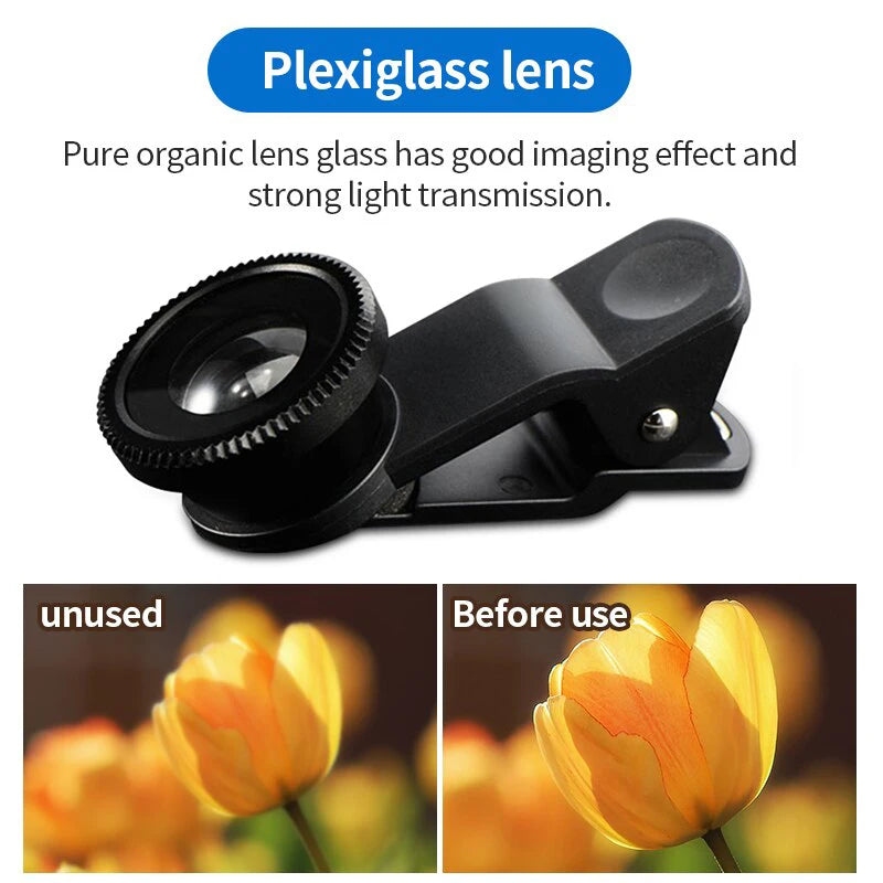 3in1 Fisheye Lens Wide Angle Micro Camera Lens for iPhone 14 13 3IN1 Zoom Fish Eye Len for Smartphone Lenses with Phone Clip