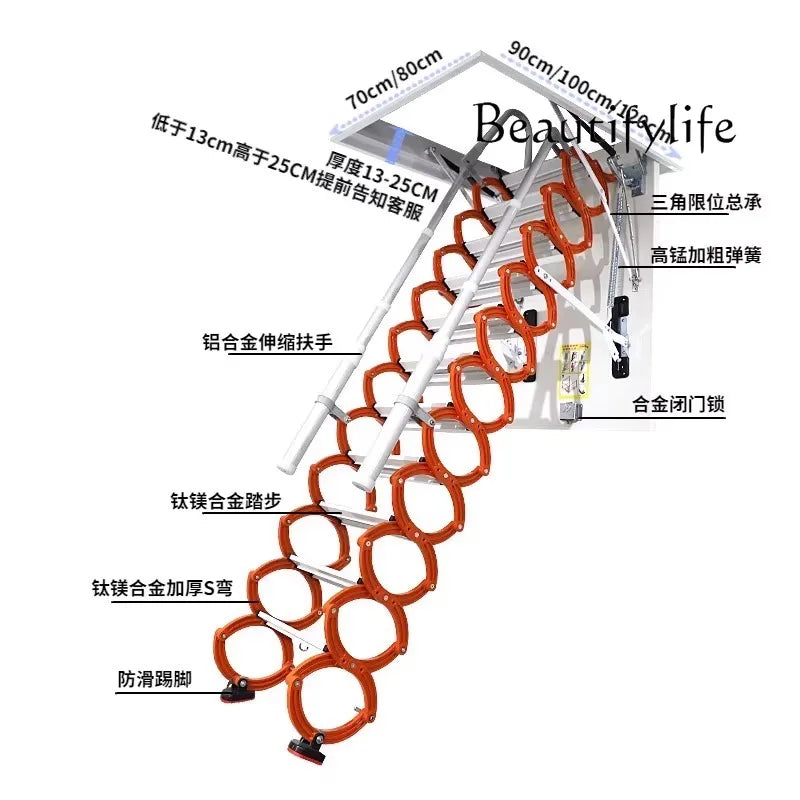 Thickened silent electric loft telescopic stairs, fully automatic, invisible indoor stretching folding ladder, villa elevator