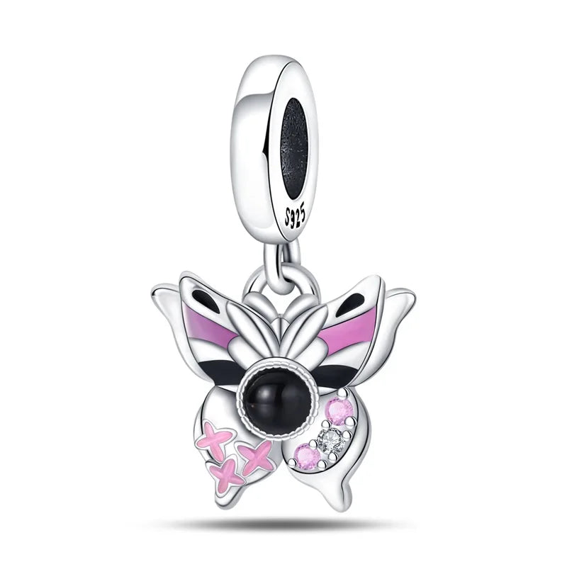 925 Sterling Silver Princess Powder Series Exquisite Daily Bow Sweet Charms Beads Fit Pan Original Bracelets DIY Jewelry