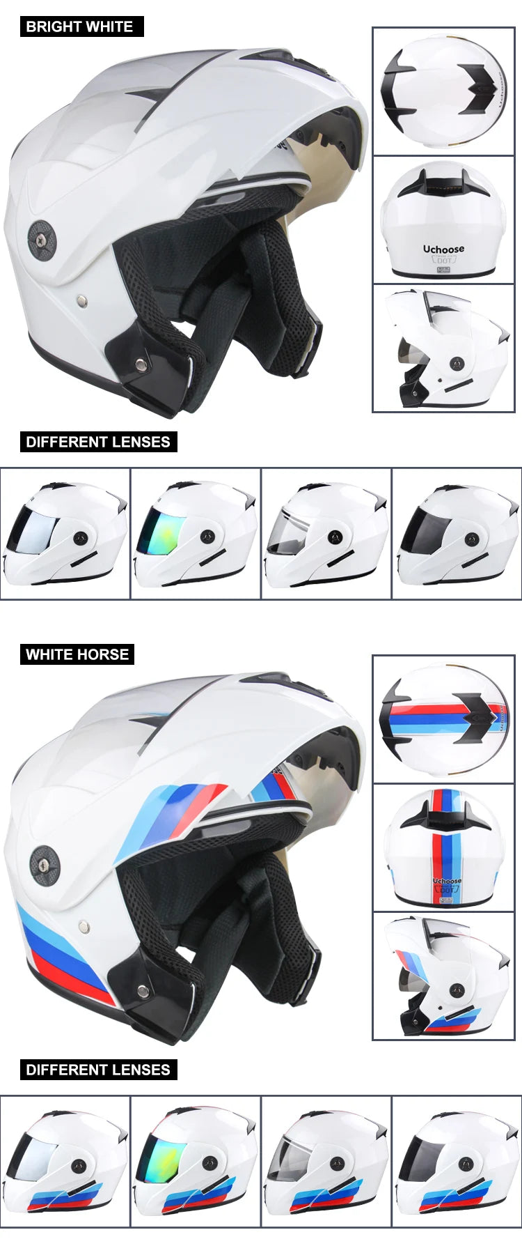 New Modular Motorcycle helmet full face racing with Double sun visor Women man flip up helmet Double lens DOT