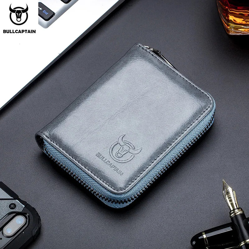 BULLCAPTAIN Leather Credit Card ID Card Holder Wallet Wallet Men Fashion Rfid Card Holder Wallet Business Card Holder Bag