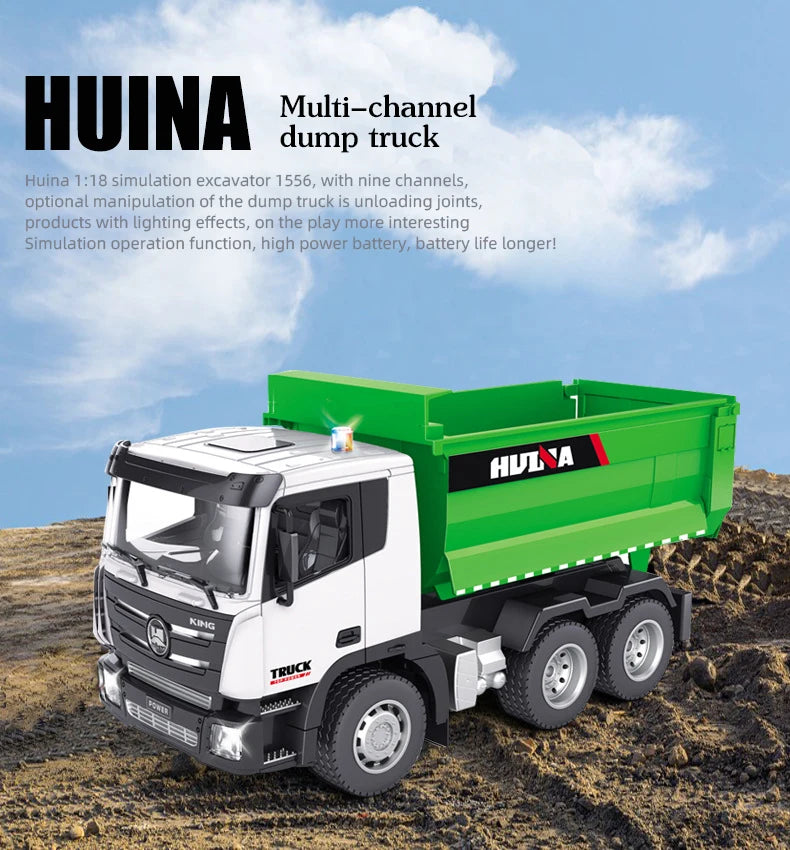 Huina 332 1:18 RC Tipper Truck Remote Control Simulation Engineering 2.4G Six-Channel Remote Control Dump Truck Boys Toys Gifts