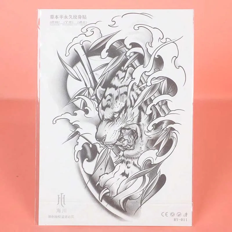 1pc Descending Tiger Arm Waterproof Temporary Tattoo, Lasting 1-2 Weeks, Realistic Semi-Permanent Fake Tattoo