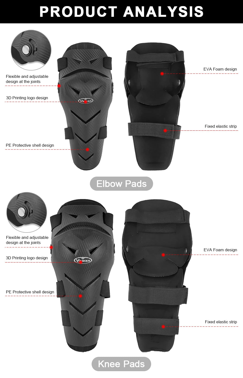 Vemar 4Pcs Motocross Knee Pads Elbow Pads Moto Protection Riding Elbow Guard Motorcycle Motorbike Off-road Racing MTB Knee Pads