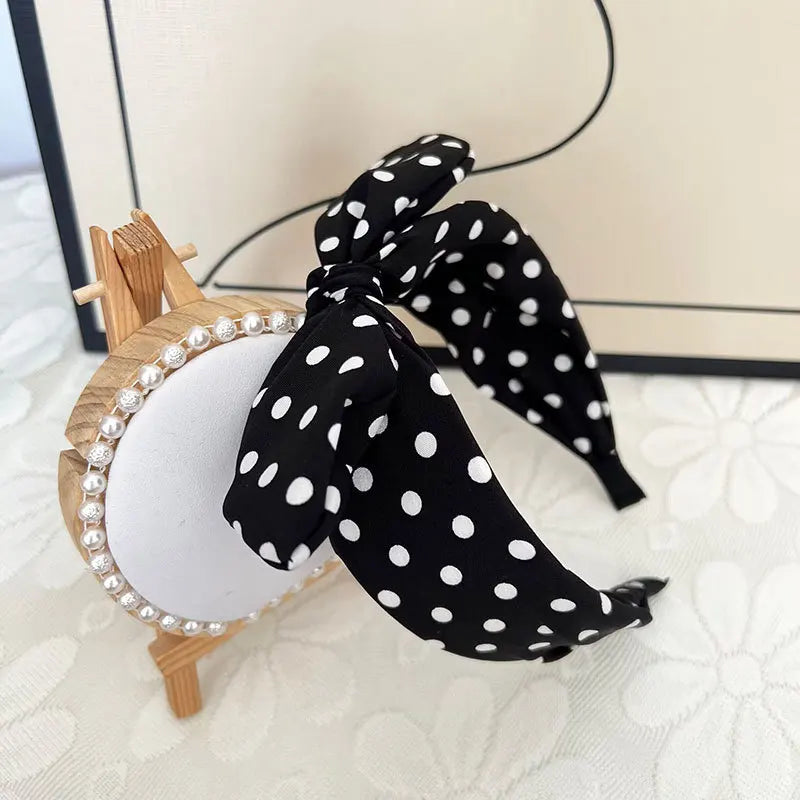 2024 Fashion Trend Women Wide Headband Bow Knot Cross Sweet Korean Style Polka Dot Hairband Cute Hair Hoop Headwear Headdress