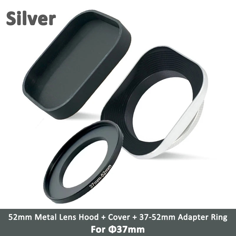 Metal Camera Square Lens Hood Universal Retro Reduce Light for Fuji Fujifim 39mm 43mm 46mm 49mm 52mm Filter Adapter Ring Metal
