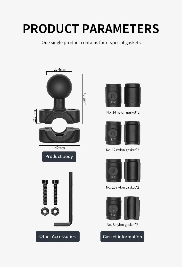 VIN Mounts Flexible Torque Small Rail Base - B Size Anti-Slip for diameter 0.32” to 0.55”- Pipe Phone Mount for Ram Mount