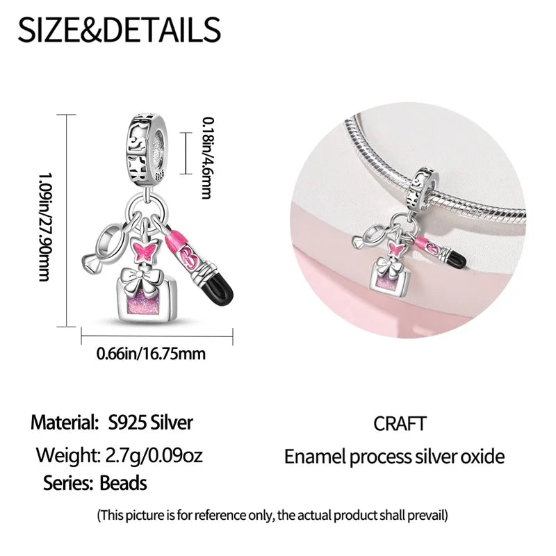 925 Sterling Silver Princess Powder Series Exquisite Daily Bow Sweet Charms Beads Fit Pan Original Bracelets DIY Jewelry