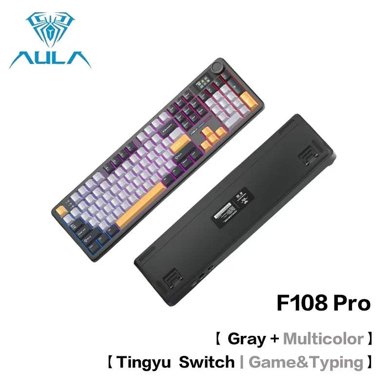 AULA F108pro Mechanical Keyboard Three-mode Bluetooth /2.4G/ Wired Customized Full-key Hot-swapable Gasket Structure RGB Light e