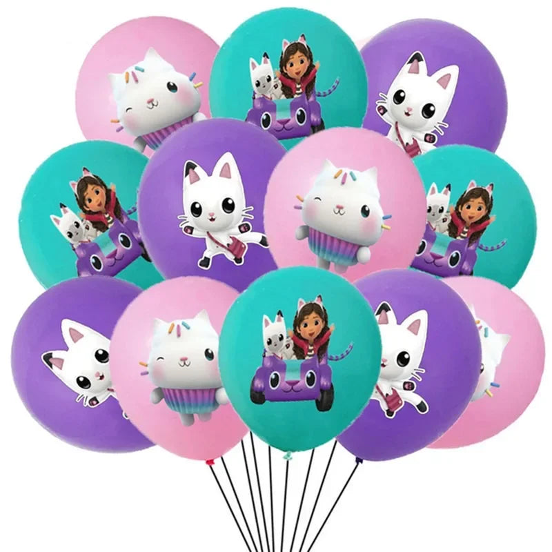 Disney Gabby Doll House Theme Birthday Party Flag Pulling Balloon Decoration Disposable Tableware Supplies