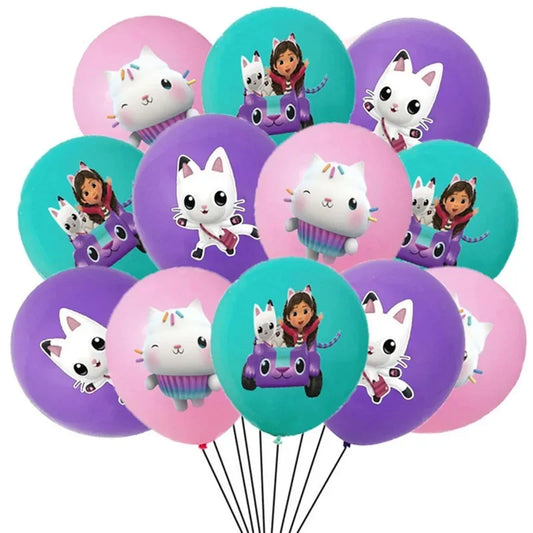 Disney Gabby Doll House Theme Birthday Party Flag Pulling Balloon Decoration Disposable Tableware Supplies