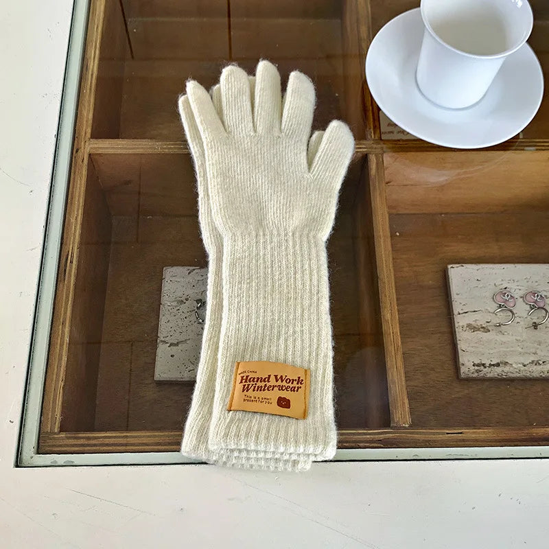 Cycling Five Finger Knitted Yarn Gloves Full Finger Long Wrist Gloves Thick Elastic Winter Connected Finger Glove Autumn Winter