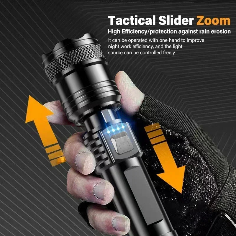 High Power Self Defense LED Flashlights USB Rechargeable Strong Hand Light Multifunctional Torch Lamp For Emergency Camping