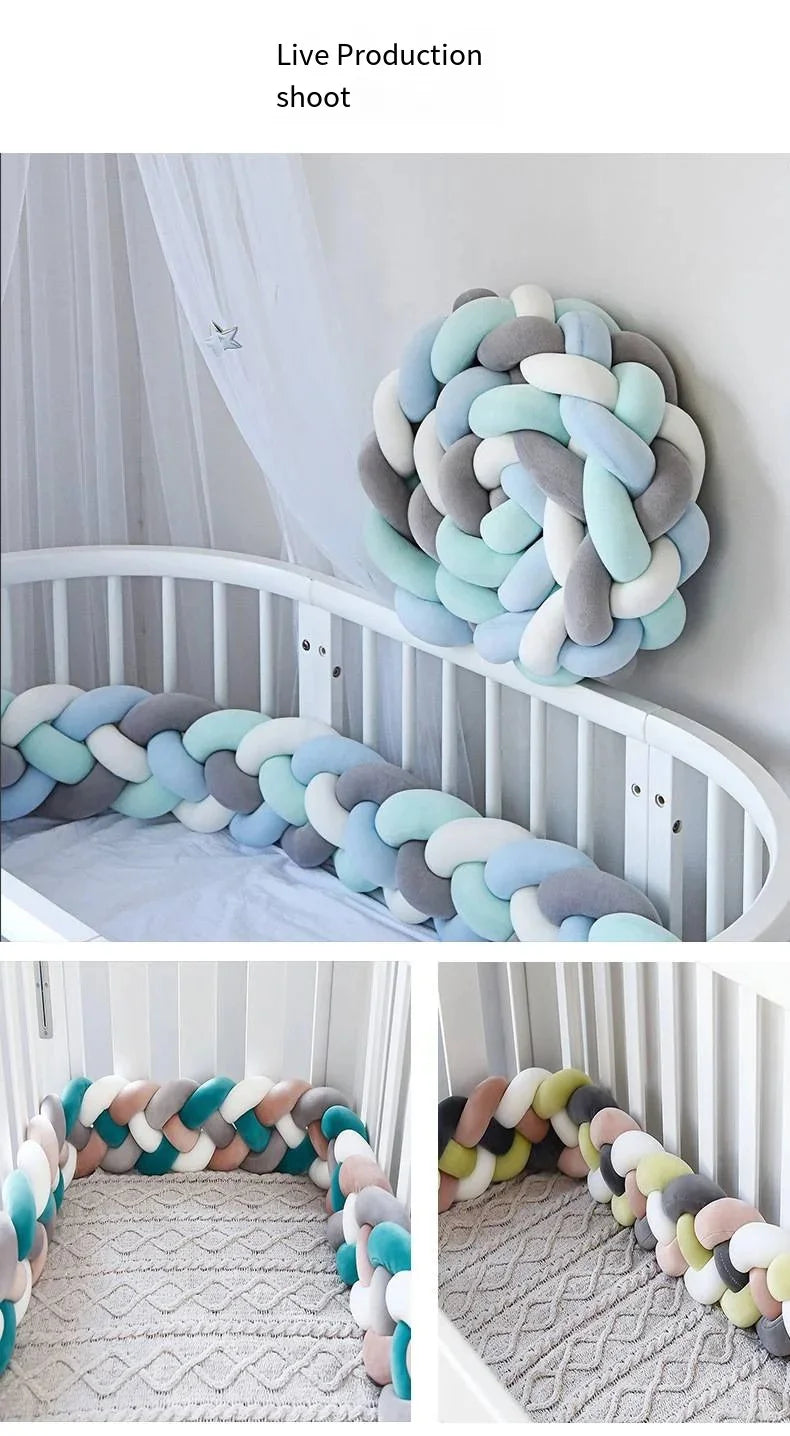 4 Shares 1M Baby Bumper Bed Braid Knot Pillow Baby Cot Bumper Kid’s Safety Bed Rails Decorative Baby Bed Baby Bed Bumper 2M