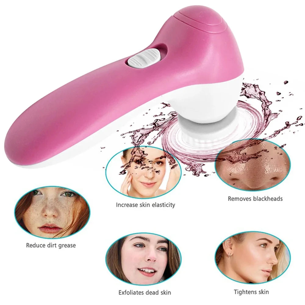 Electric 5 In 1 Facial Brush Facial Massage Spa Skin Instrument Vacuum Pore Cleaner Meter Blackhead Cleaning Cleanser Tools