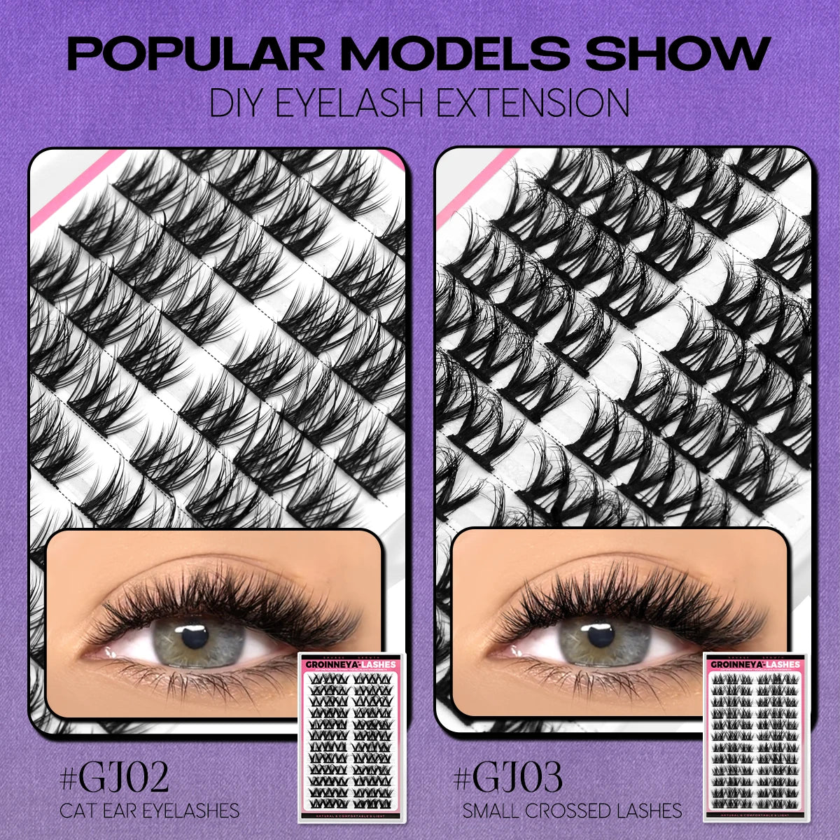 GROINNEYA Cluster Lashes Mixed Tray Faux Mink Lash Individual Eyelash Extension DIY Lashes Clusters Extensions at Home