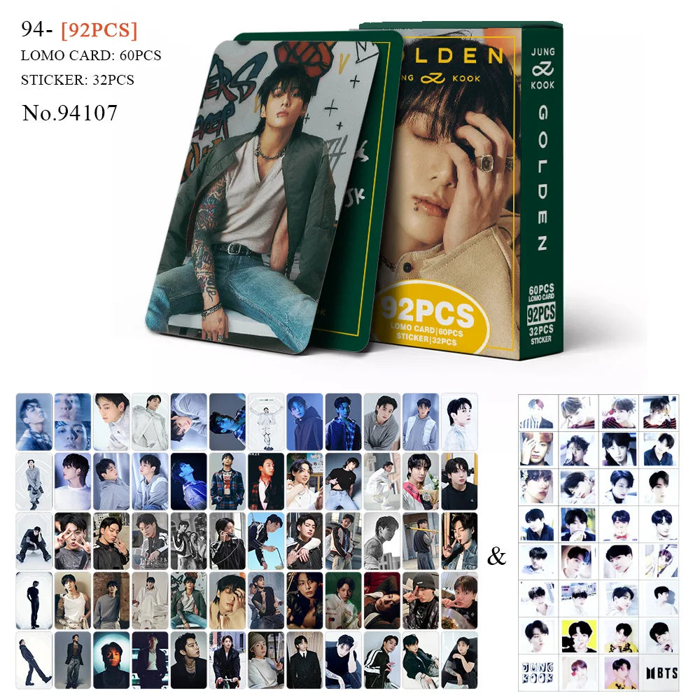 New 92 JUNGKOOK Solo Album GOLDEN Merchandise Photo Album Stickers JK Double-Sided LOMO Cards Celebrity Fan Gifts