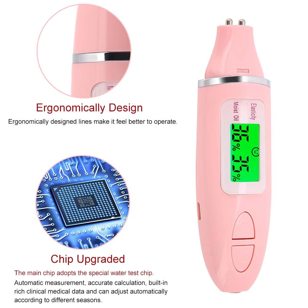 Moisture Meter Portable Digital LCD Display Precision Skin Sensor Tester Face Moisture Water Oil Analyzer Skin Moisture Tester