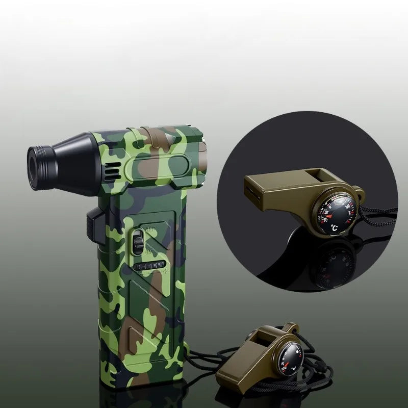 Outdoor Multifunctional Green Flame Butane Torch Lighter Three in One Whistle Lifesaving Whistle and Compass Welding Gun Lighter