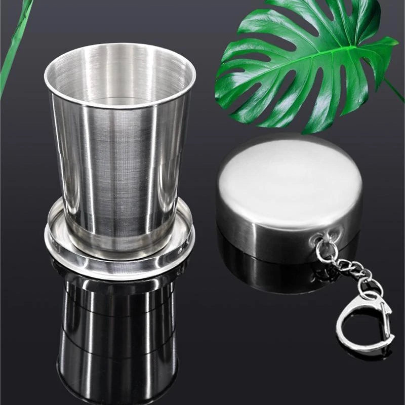 Stainless Steel Folding Cup Portable Water Drinking Cup Retractable Telescopic Collapsible Cups For Outdoor Travel With Keychain