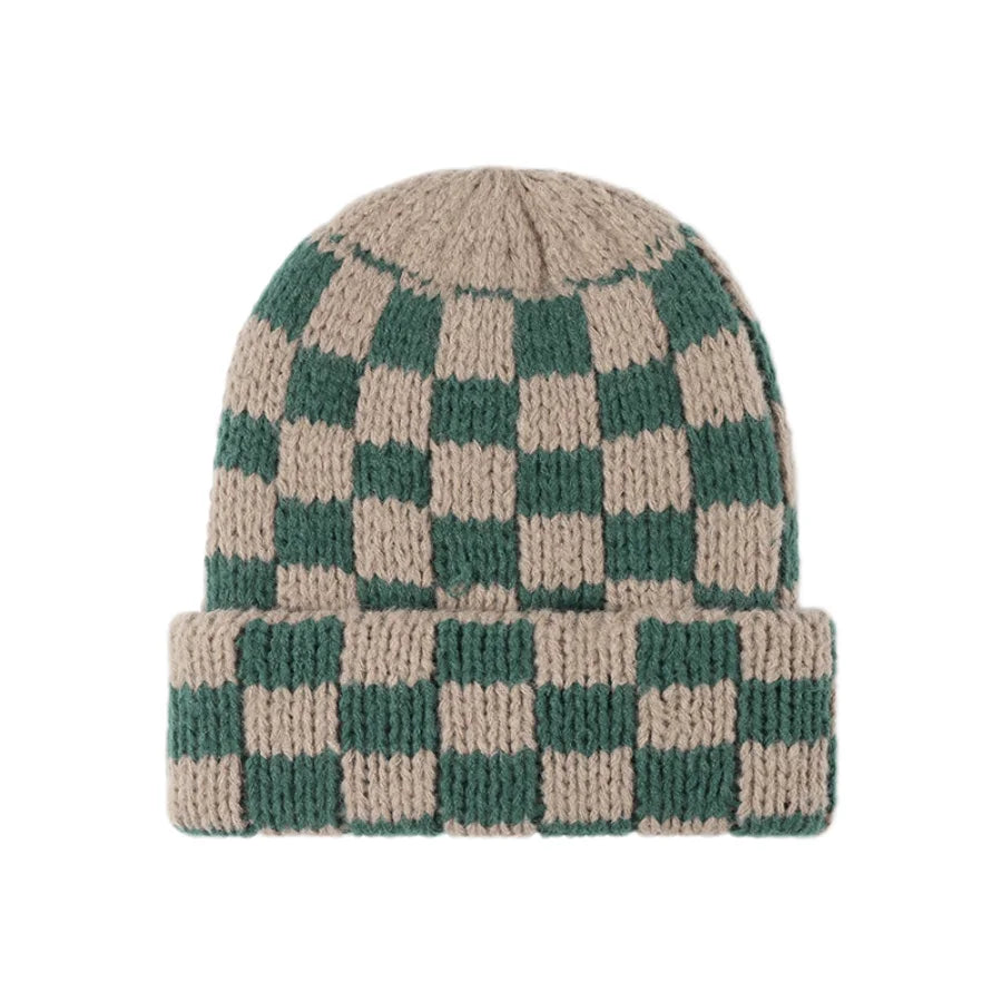 Luxury Brand Chessboard Plaid Knitted Hat Women Winter New Big Size Hat Warm Beanies Skullies Green Red Xmas Christmas Hat