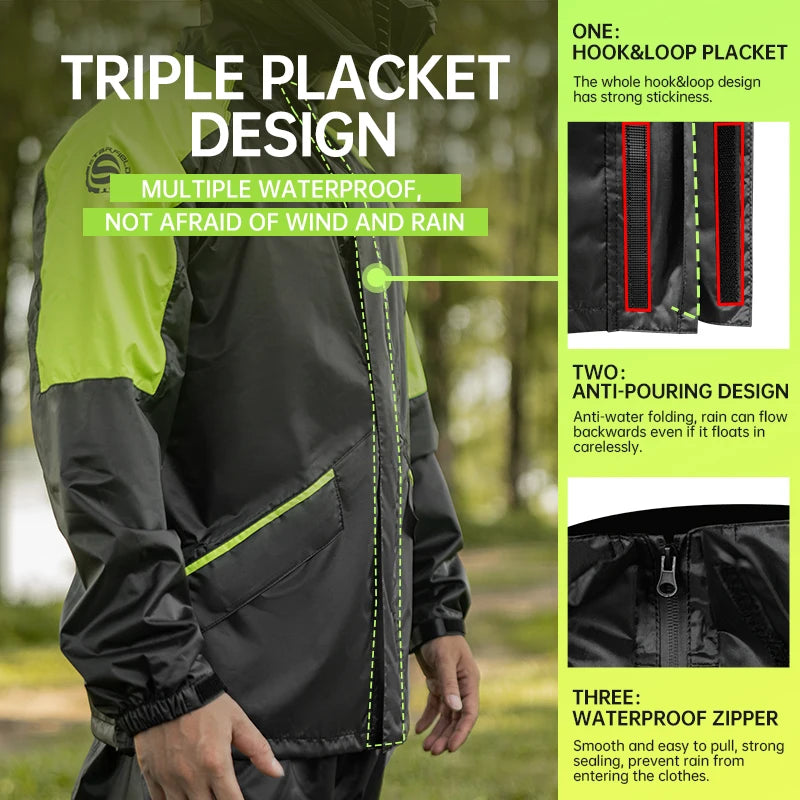 Star Field Knight Black-grey Motorcycle Raincoat Rainpants Suit Waterproof Inner Mesh Breathable Men Women Riding Gears 2Pcs/set