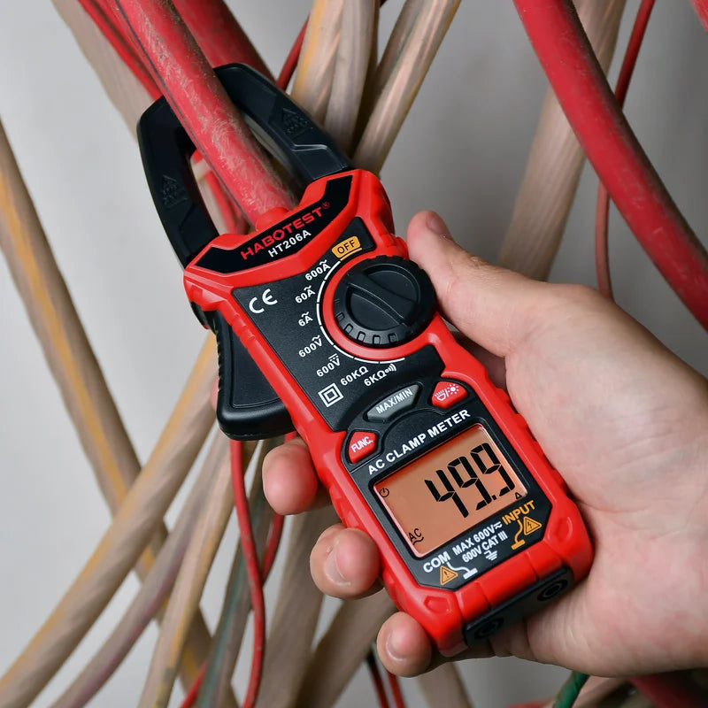 HABOTEST Digital Clamp Meter HT206A HT206B HT206D 600A AC DC Current Two-color Backlight NCV Voltmeter Ammeter With Leather Case