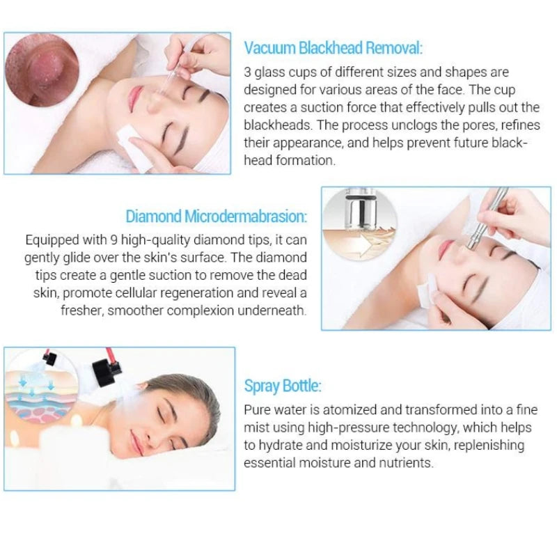 3 IN 1 Diamond Microdermabrasion hydra diamond Beauty Machine Water Spray Suction Blackhead Exfoliation Face Peeling Skin Tools