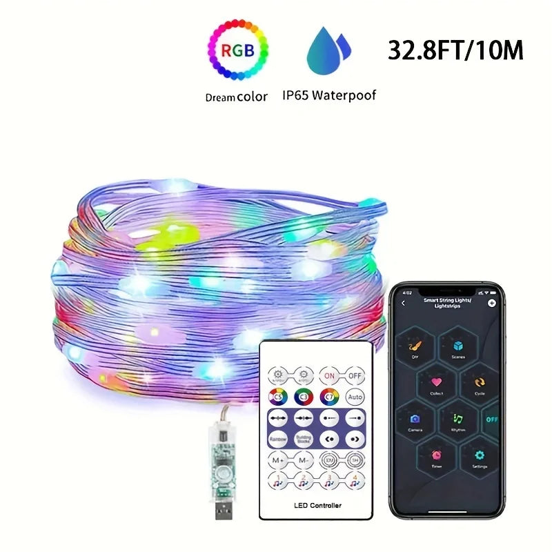 WS2812B RGB LED String 20m 10m 5m DIY Smart IC APP Bluetooth Remote Fairy Lights Dreamcolor Garden Party Christmas Wedding Decor