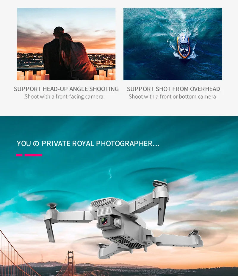 KOHR E88 Pro Drone 4K Professinal With 1080P Wide Angle HD Camera Foldable Quadcopt RC Helicopter WIFI FPV Height Hold Gift Toys