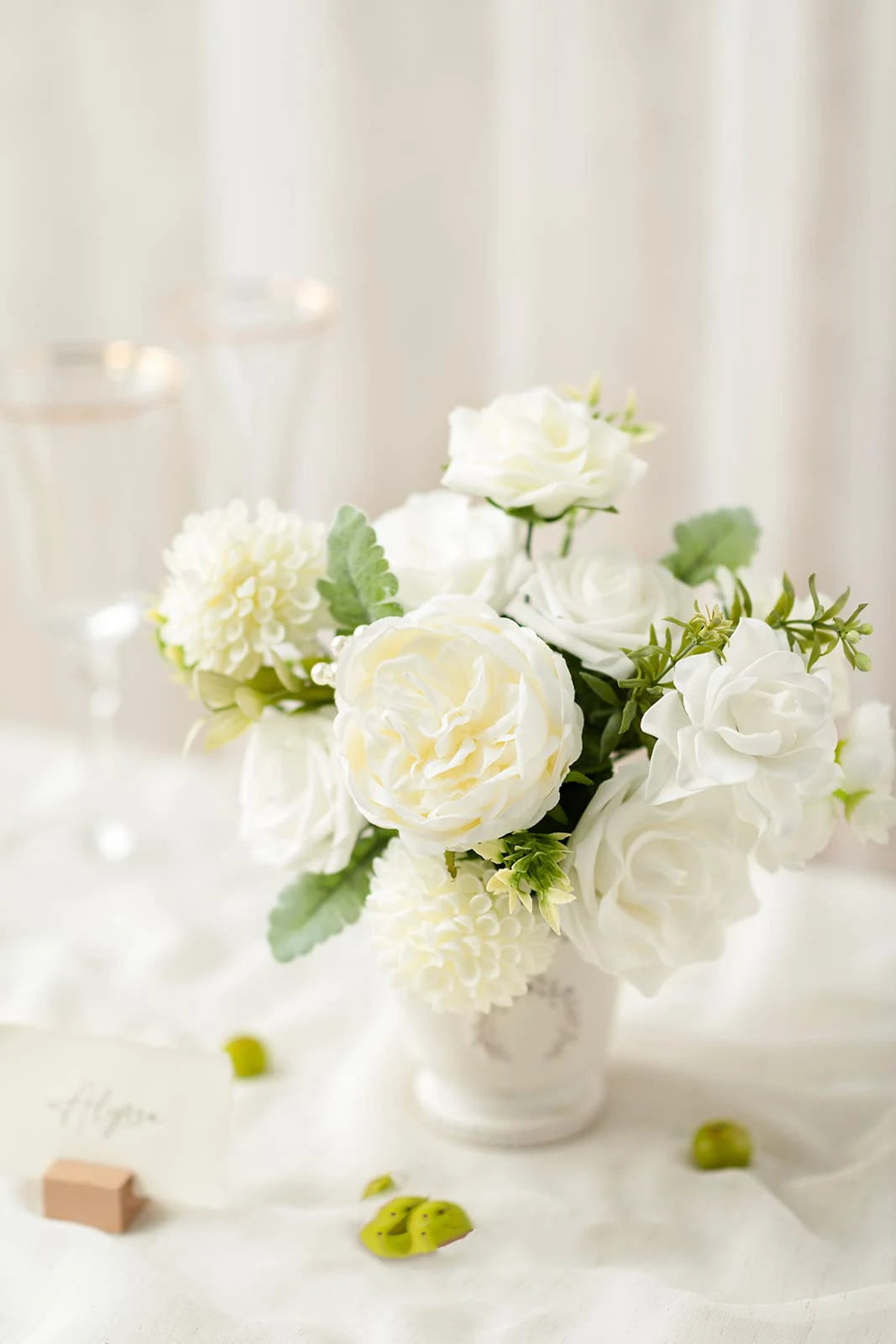 Dahlia Artificial Flowers 25 pcs White Flowers, Fake Flowers w/Stem for DIY Wedding Decor Centerpieces Arrangements Bouquets