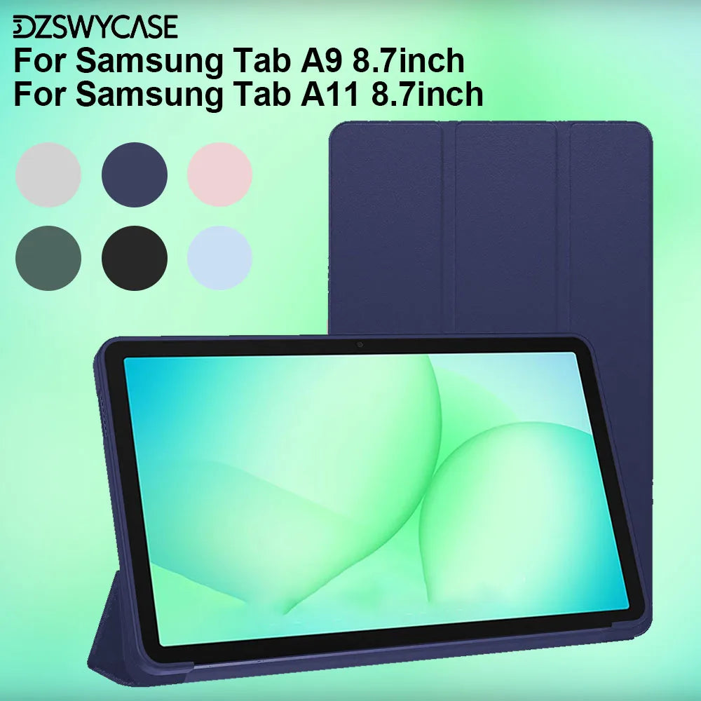Silicone Case for Samsung Galaxy Tab A9/A11 8.7 inch SM-X110 X130, Trifold Stand Slim Flip Cover, Support Auto Sleep/Wake