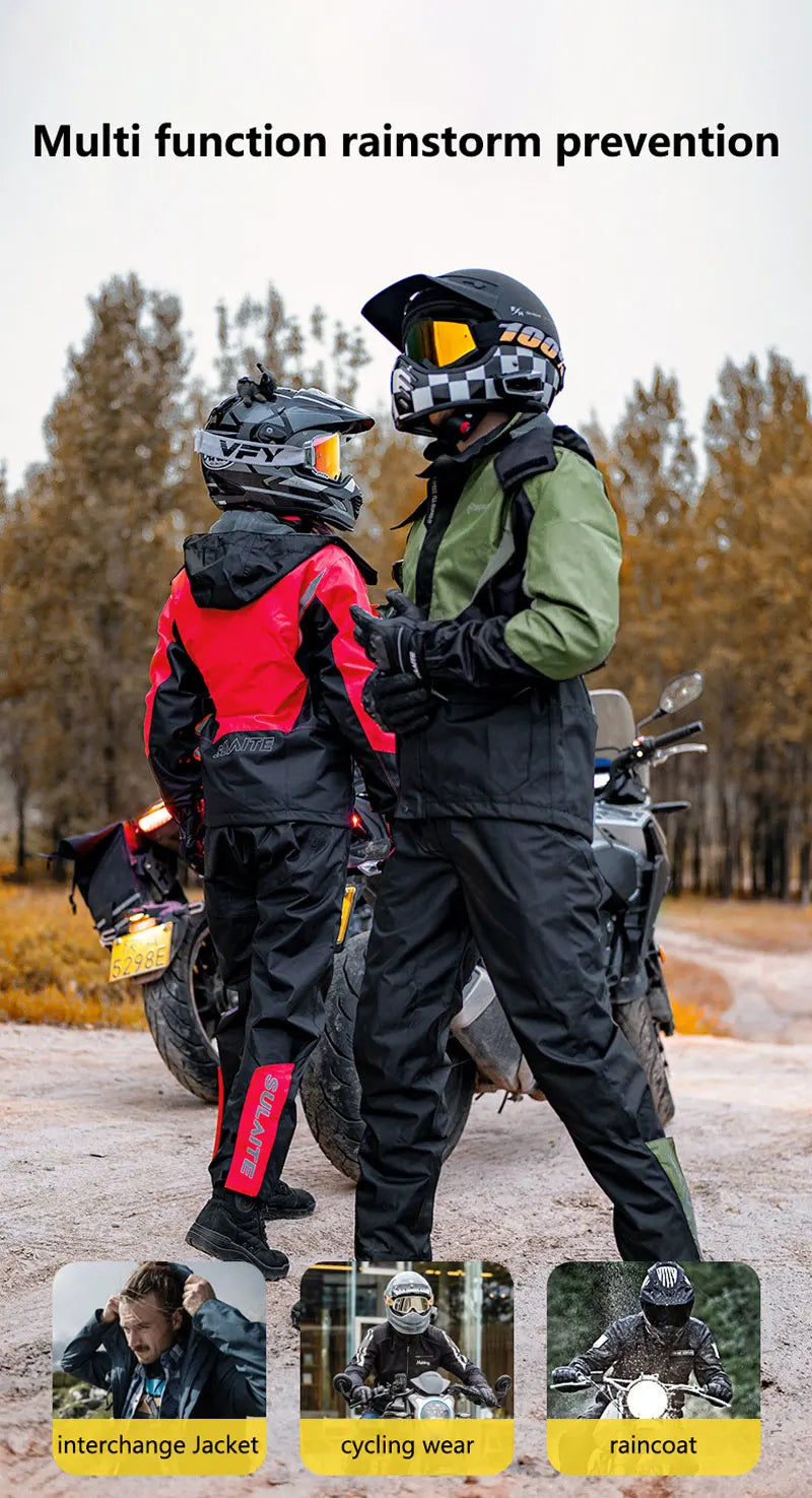 Men Women Waterproof Motorcycle Rider Raincoat Suit Set Reflective Light Raincoat For Riding Jacket Pants Set