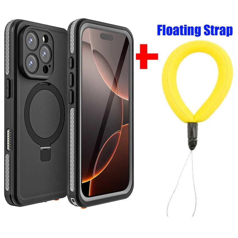Magnetic Charging with Stand Anti Fall IP68 Waterproof Case For iPhone 16 15 Pro Max Plus Drop proof Diving Swim Outdoor Sport