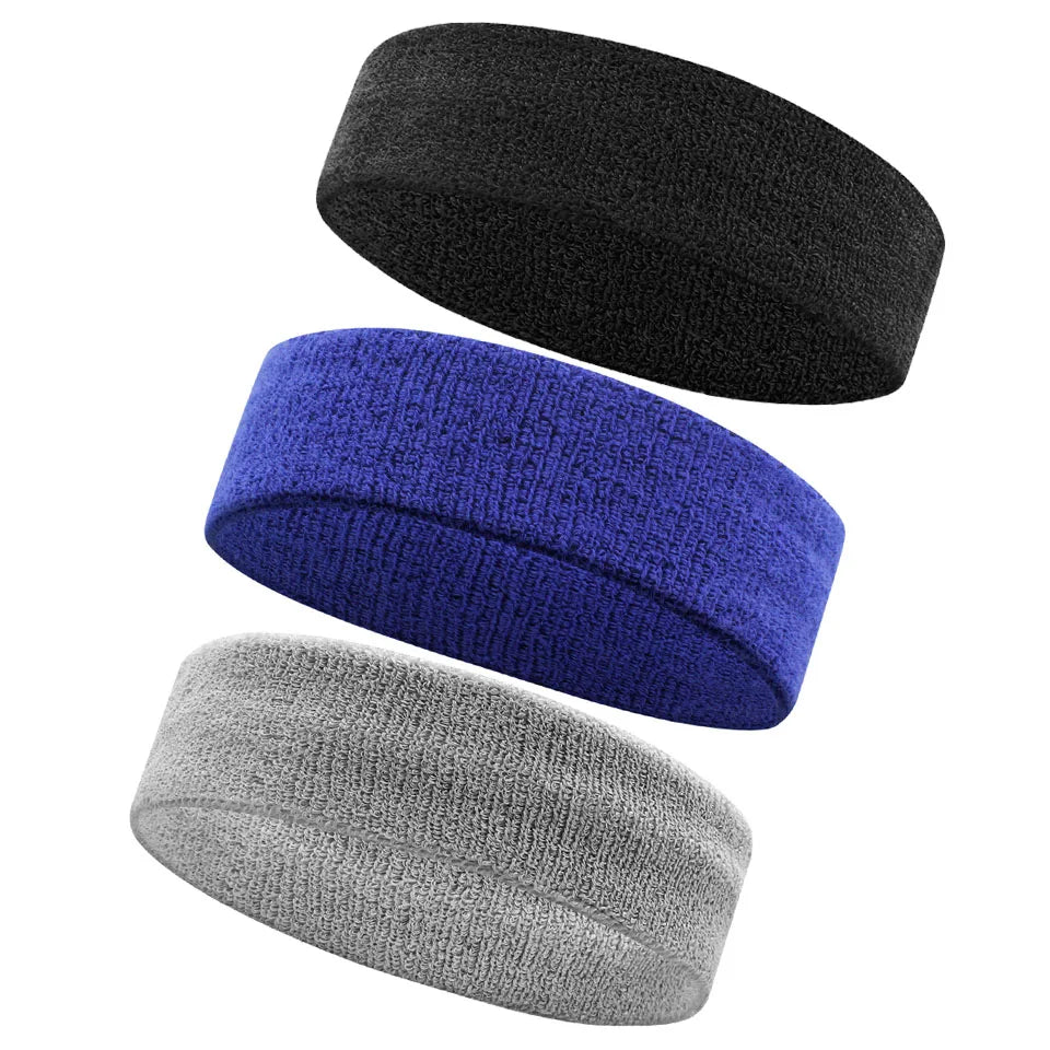 AOLIKES 3PCS Sweatbands Sports Headband - Moisture Wicking Athletic Cotton Terry Cloth Sweatband for Tennis, Basketball, Running