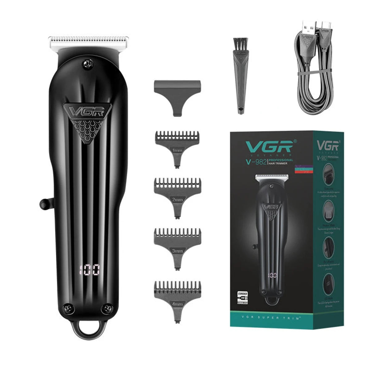 VGR Hair Clipper Professional Hair Cutting Machine Rechargeable Barber Hair Trimmer Cordless Haircut Clipper for Men V-282 V-982