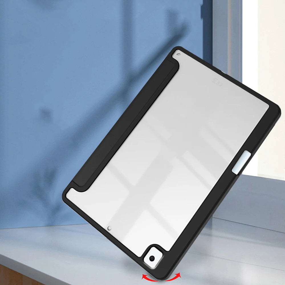 Flip Tablet Cover For iPad 10.2 inch 7th 8th 9th Gen 2019/2020/2021 Air 3 2019 Pro 10.5 inch Acylic Back Case With Pencil Holder