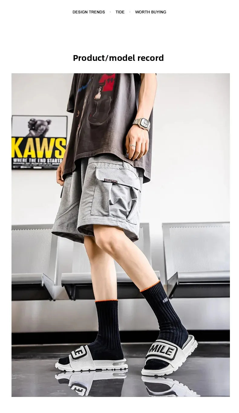Men's Casual Slip-On Shoes Thick Bottom Air-Cushioned Slippers Magic Tape Simple High-End Summer Sandals EVA Material