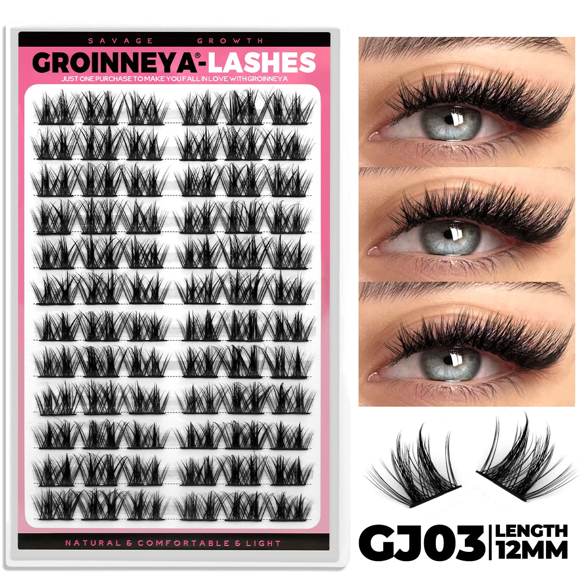 GROINNEYA Cluster Lashes Mixed Tray Faux Mink Lash Individual Eyelash Extension DIY Lashes Clusters Extensions at Home