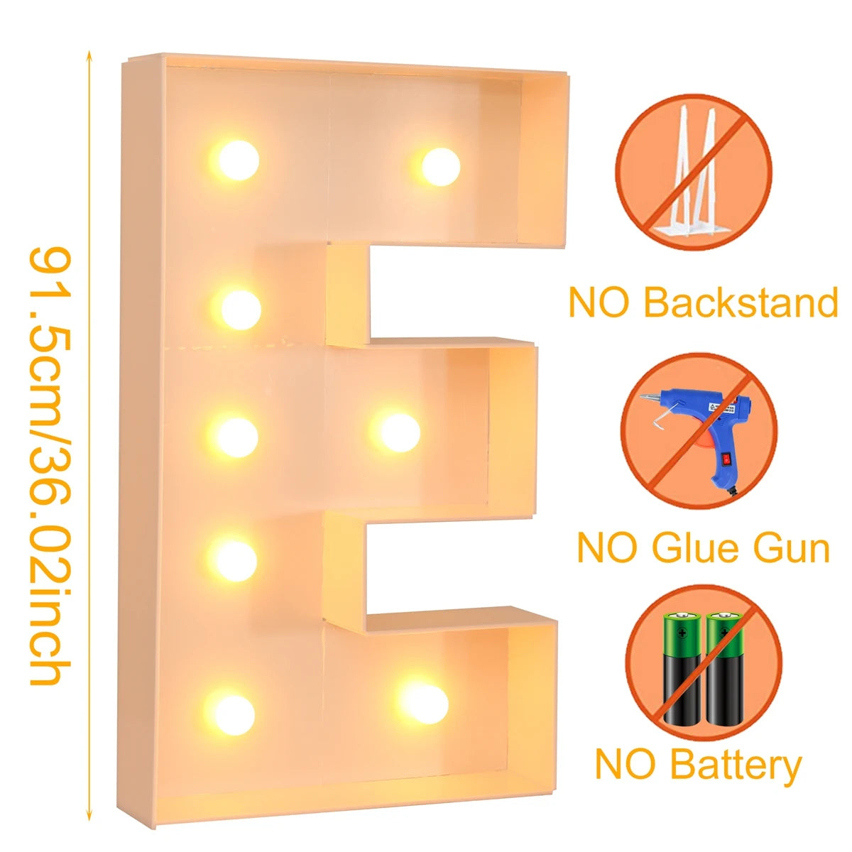 91.5cm Warm Light Up Giant Letter Led Light Frame Box Balloon Filling Box with 10 Lights Birthday Wedding Xmas Decor Baby Shower
