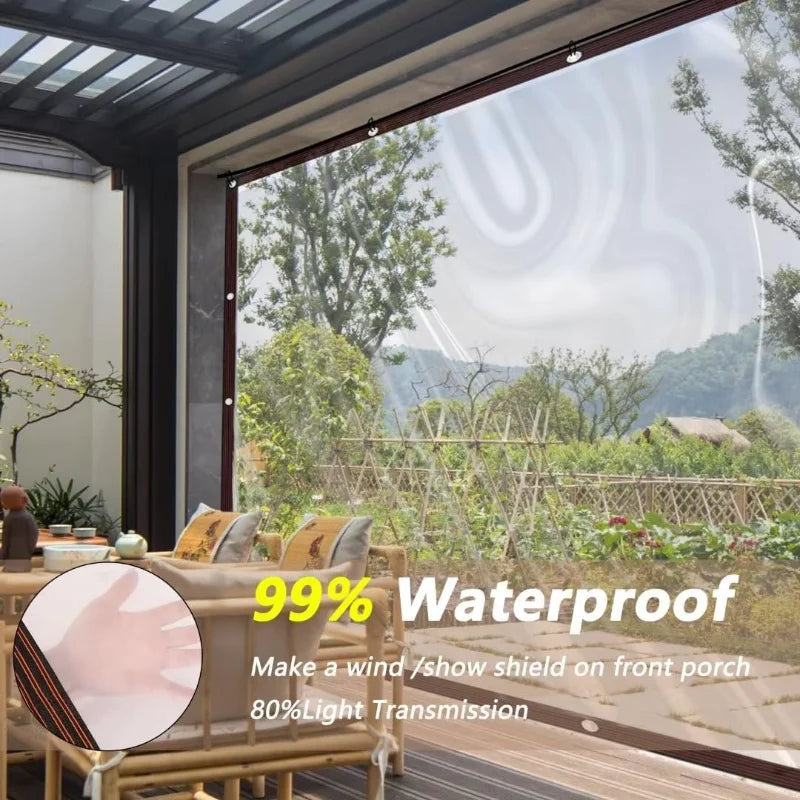 2x4m/2m Clear Waterproof Tarp Transparent Poly Tarpaulin Anti Tear Cover with Rustproof Grommets for Patio Garden Chicken Coop