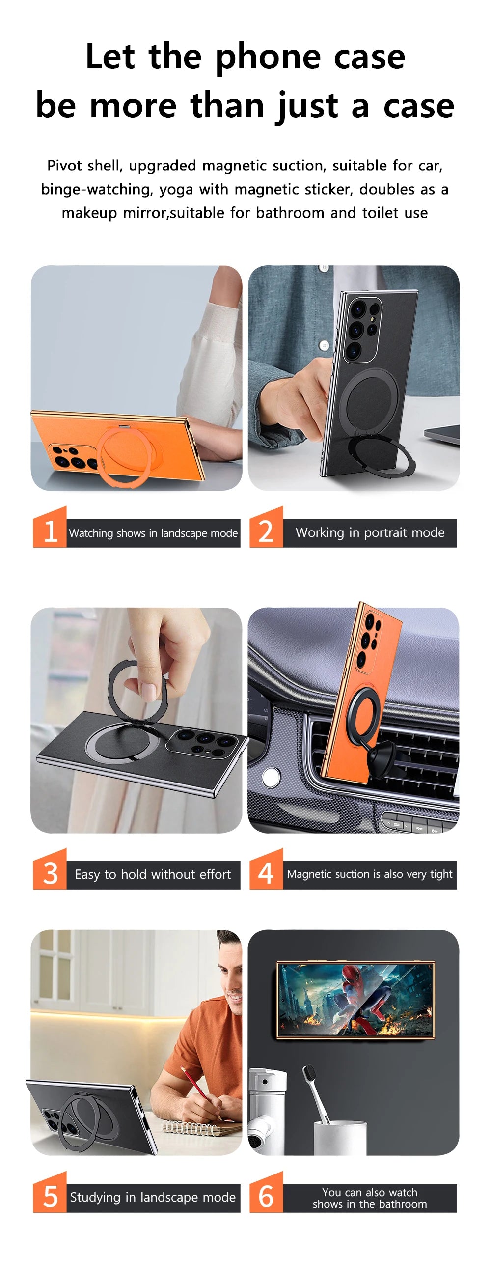 LANGSIDI Leather Magnetic Metal Ring holder Case For Samsung Galaxy S24 Ultra s23 S24 + plus shockproof Slim Protection