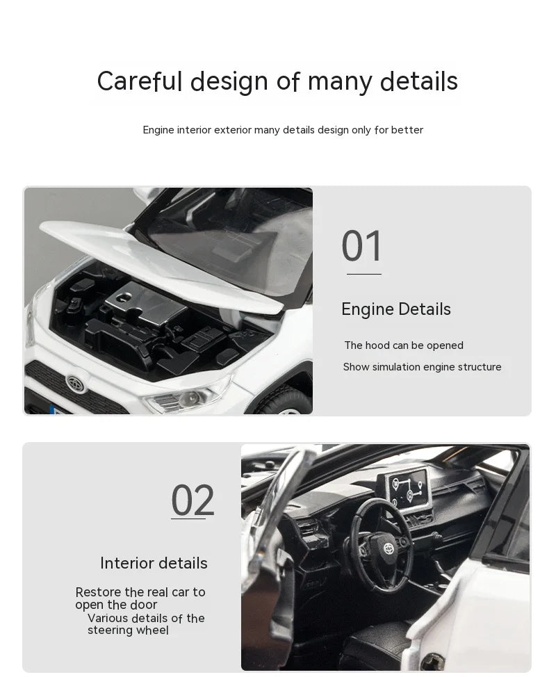 1:32 Diecast RAV4 Car Model - Lights, Sound, Steering! Perfect Kids' Birthday Gift.Off-Road Tundra Truck Toys Ideal for Kids