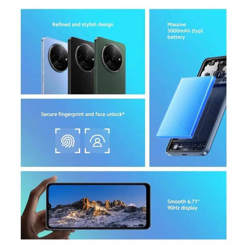 Global Version Xiaomi Redmi A3 4GB128GB 3GB 64GB Side Fingerprint MediaTek Helio G36 90Hz 6.71" Large Display 5000mAh RedmiA3